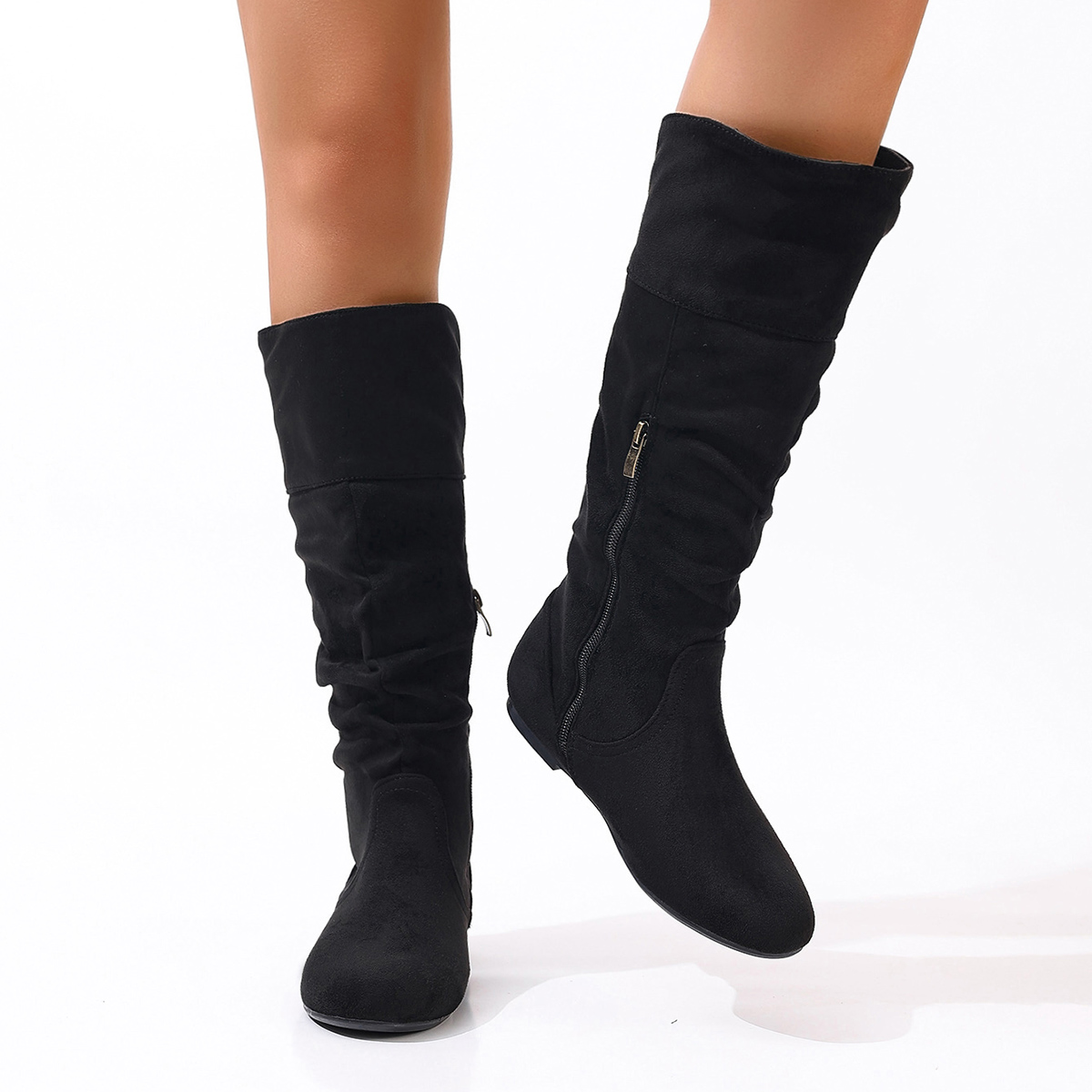 Vintage Zipper - European and American Solid Color Pleated
