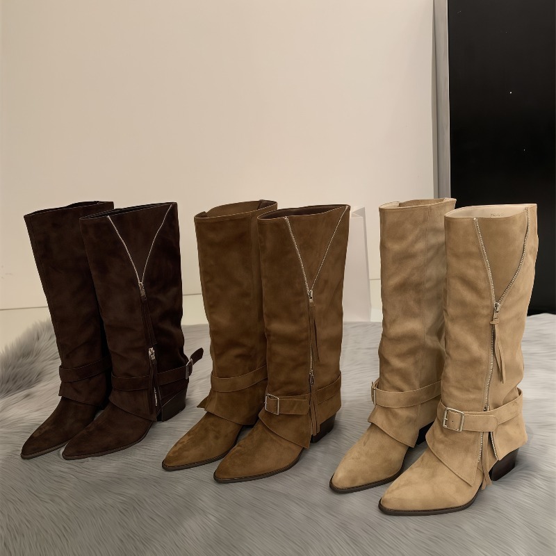 Vintage Zipper - Women's Boots Vintage Suede Leather Casual