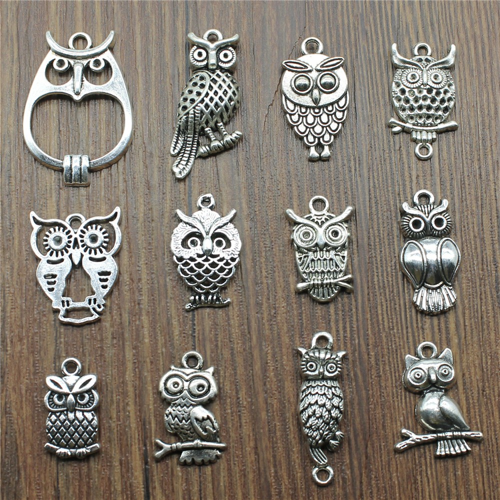 10pcs Charms Owl Antique Silve - огляд і ціна Vintage Collectibles For Sale